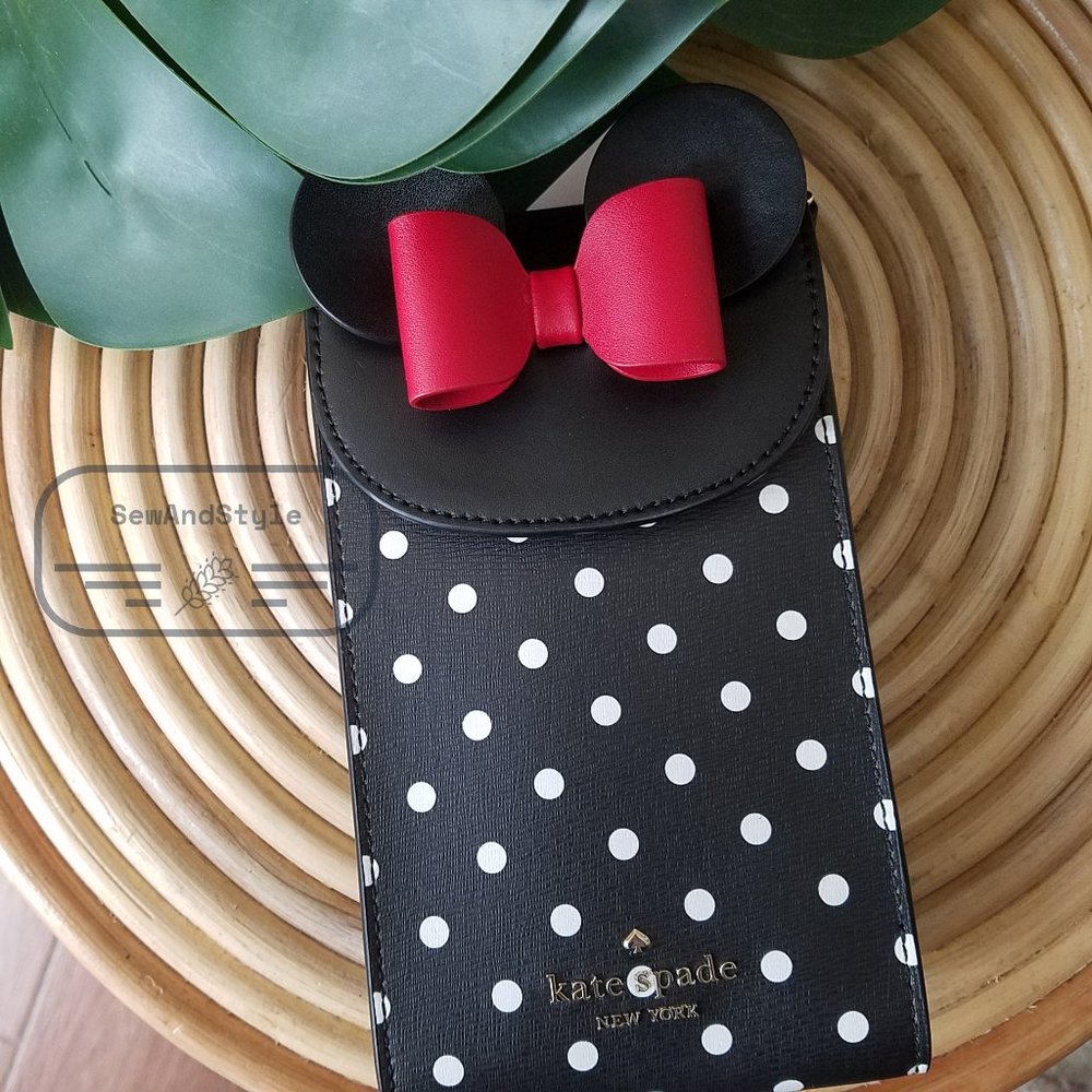 Kate Spade Minnie Mouse Disney N/S Phone Crossbody Bag Purse Black White - Picture 3 of 11